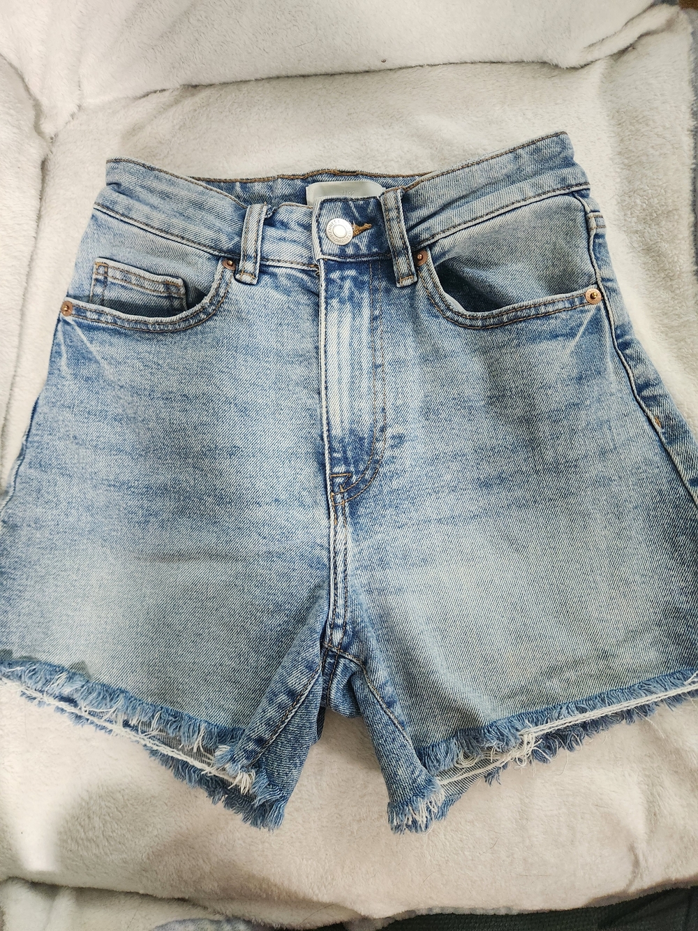 H&M Light Blue High-Rise Frayed Hem Denim Shorts